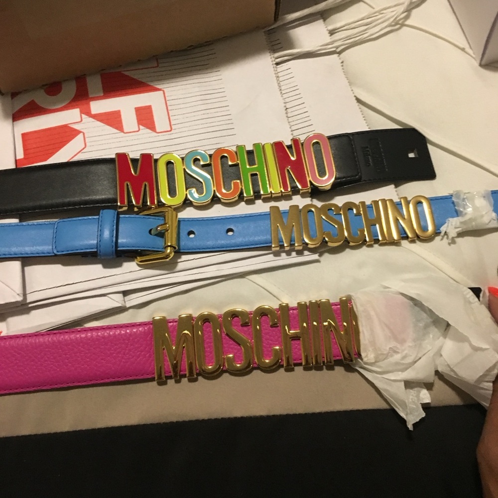 Moschino Black, Blue, and Pink Belts with Gold Logo…🚨The price is for each belt🚨